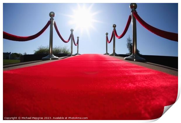 Red carpet low angle view created with generative AI technology. Print by Michael Piepgras