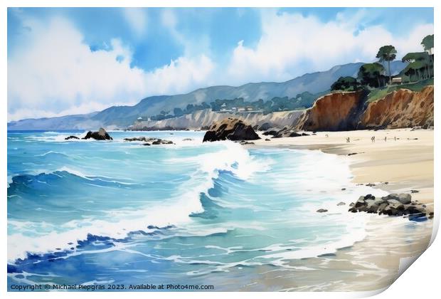 Watercolor of a beautiful beach created with generative AI techn Print by Michael Piepgras