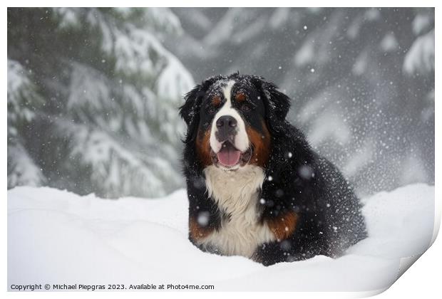 Portrait of a cute bernese mountain dog created with generative  Print by Michael Piepgras