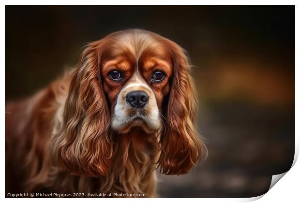 Portrait of a cute cavalier King charles spaniel dog created wit Print by Michael Piepgras