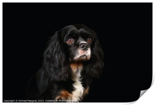 Portrait of a cute cavalier King charles spaniel dog created wit Print by Michael Piepgras