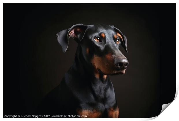 Portrait of a cute doberman dog created with generative AI techn Print by Michael Piepgras