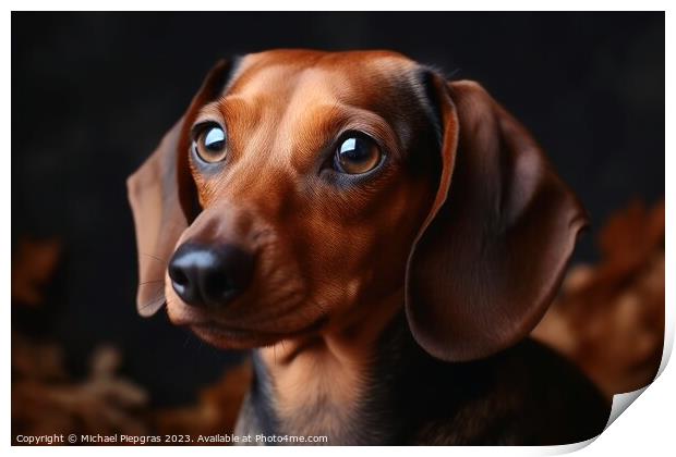 Portrait of a cute sausage dog with brown eyes created with gene Print by Michael Piepgras