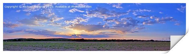 Beautiful and romantic sunset at a lake in yellow and orange col Print by Michael Piepgras