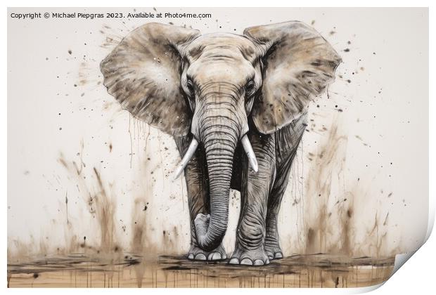 Watercolor painting of a big elephant on a white background. Print by Michael Piepgras