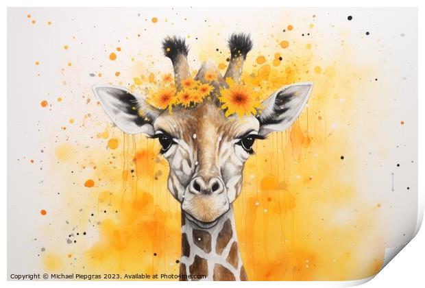 Watercolor painting of a giraffe on a white background Print by Michael Piepgras
