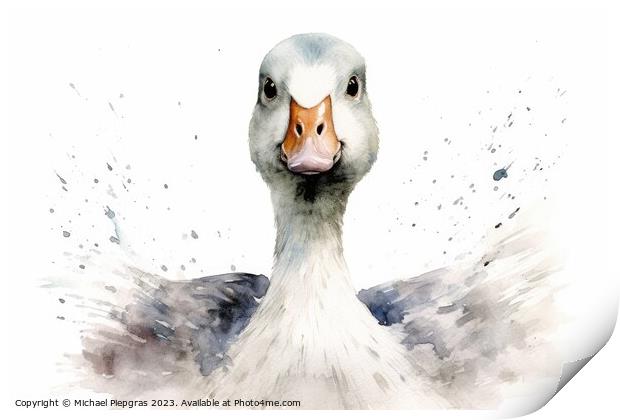 Watercolor painting of a goose on a white background. Print by Michael Piepgras