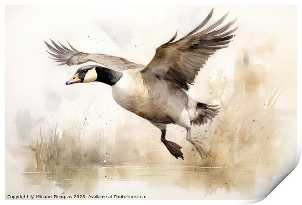 Watercolor painting of a goose on a white background. Print by Michael Piepgras
