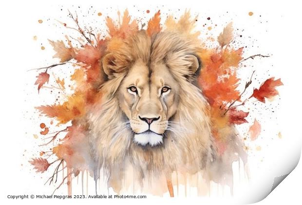 Watercolor painting of a lion on a white background. Print by Michael Piepgras