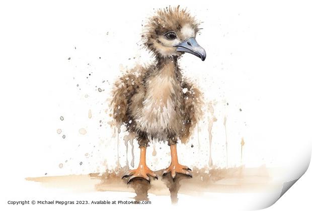 Watercolor painting of an ostrich on a white background. Print by Michael Piepgras