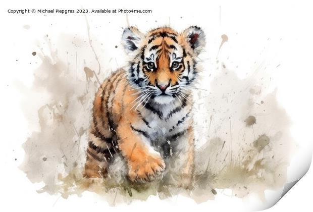 Watercolor painting of a Tiger on a white background. Print by Michael Piepgras