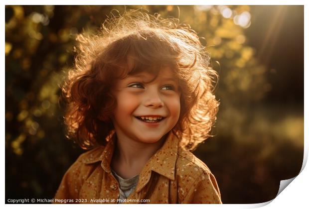 A portrait of happy smiling boy on a sunny day created with gene Print by Michael Piepgras