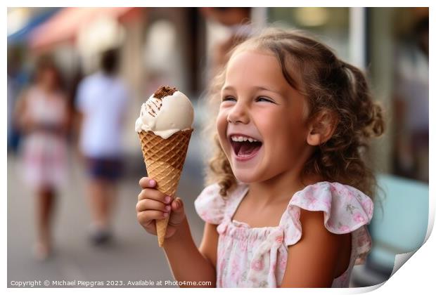 A happy child with ice cream created with generative AI technolo Print by Michael Piepgras