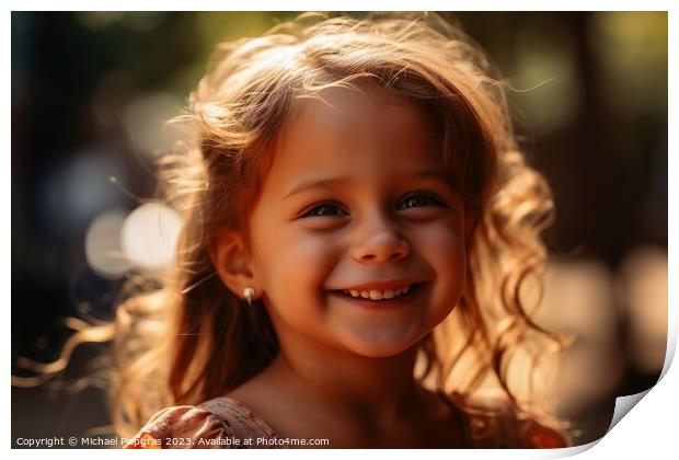 A portrait of happy smiling girl on a sunny day created with gen Print by Michael Piepgras