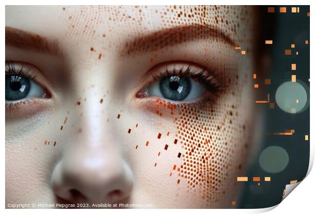 Stunning portrait of a futuristic womans face created with gener Print by Michael Piepgras