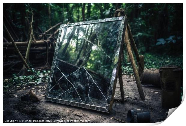 A broken mirror in a lost place created with generative AI techn Print by Michael Piepgras