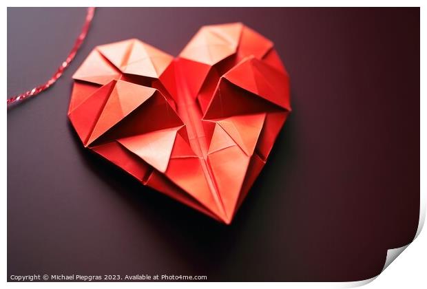 Heart shaped origami in red color created with generative AI tec Print by Michael Piepgras