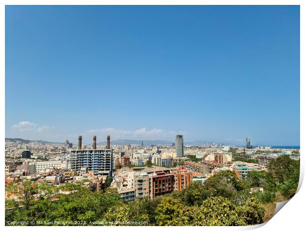 Aerial view of beautiful city Barcelona in sunny summer weather. Print by Michael Piepgras