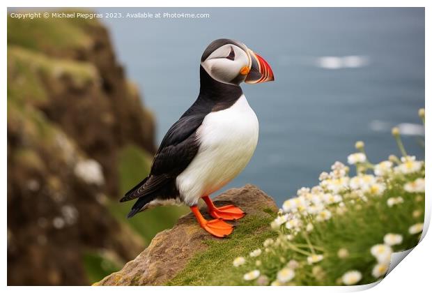 A beautiful puffin bird in a close up view. Print by Michael Piepgras