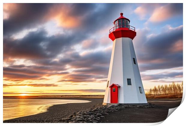 A beautiful shot of a lighthouse on a coastline. Print by Michael Piepgras