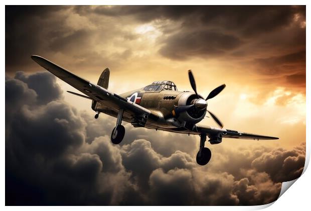 A second world war plane in the dramatic sky. Print by Michael Piepgras