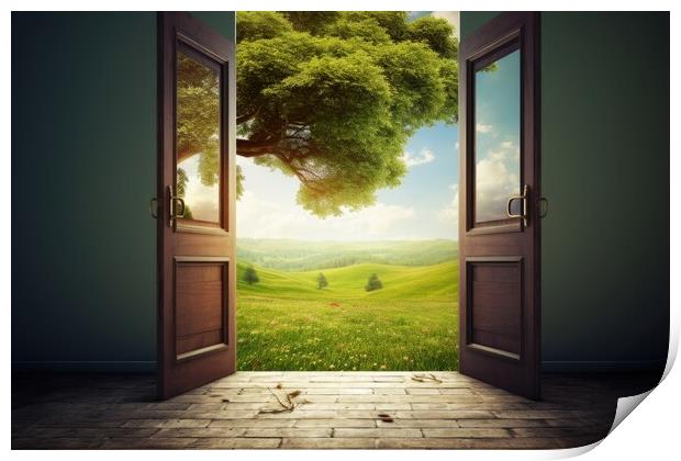 An open door showing the path to a new land. Print by Michael Piepgras