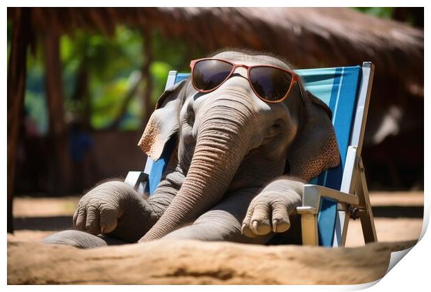 Elephant chilling and having a good time wearing sunglasses. Print by Michael Piepgras