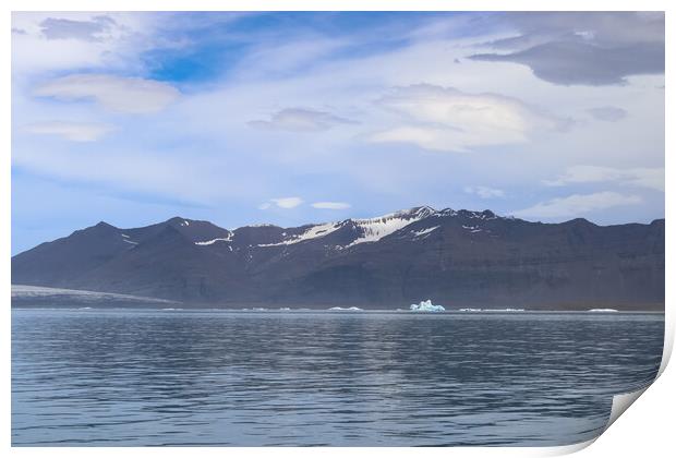 Iceland, Jokulsarlon Lagoon, Turquoise icebergs floating in Glacier Lagoon on Iceland. Print by Michael Piepgras