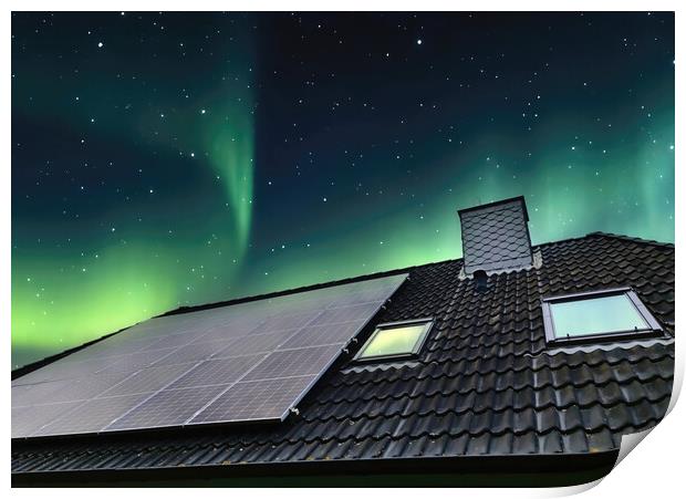 Solar panels producing clean energy on a roof of a residential h Print by Michael Piepgras
