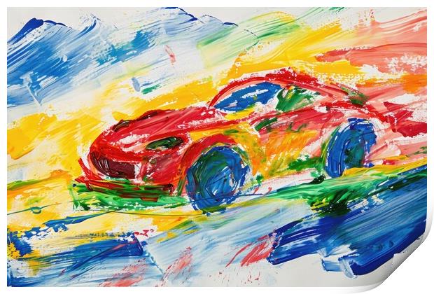 A childs painting of a fast car. Print by Michael Piepgras