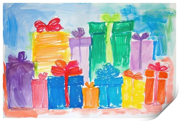 A childs painting of birthday presents. Print by Michael Piepgras