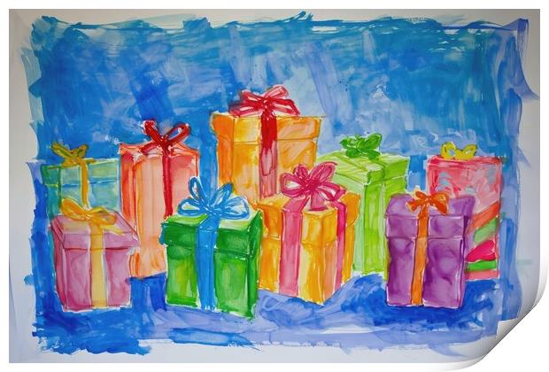 A childs painting of birthday presents. Print by Michael Piepgras