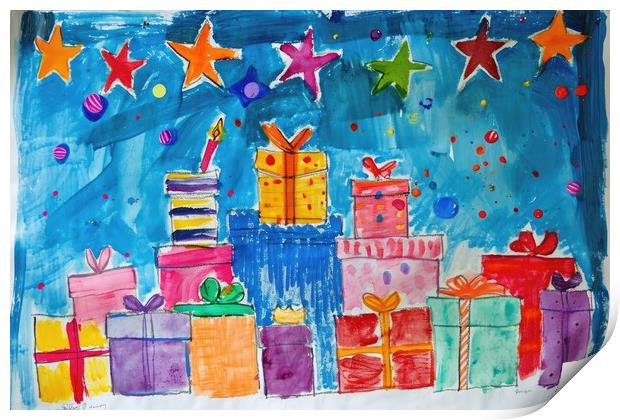 A childs painting of birthday presents. Print by Michael Piepgras