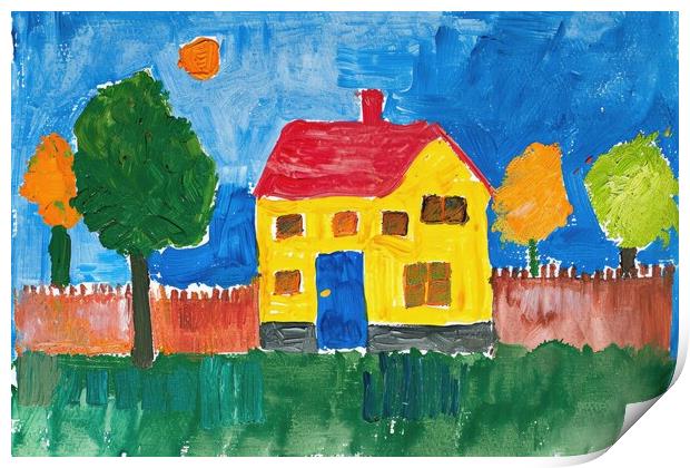 A childs painting of his home house. Print by Michael Piepgras