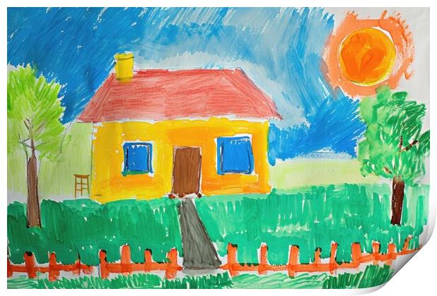 A childs painting of his home house. Print by Michael Piepgras