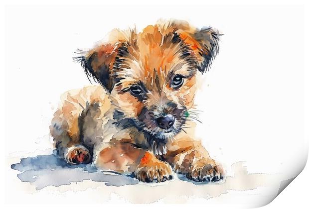 Watercolor of a cute dog on white. Print by Michael Piepgras