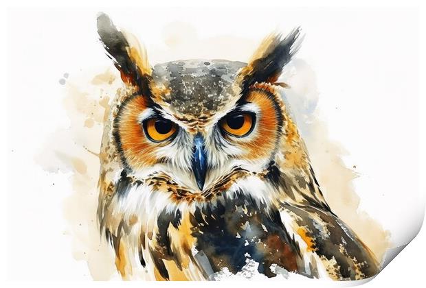 Watercolor of an owl on white. Print by Michael Piepgras
