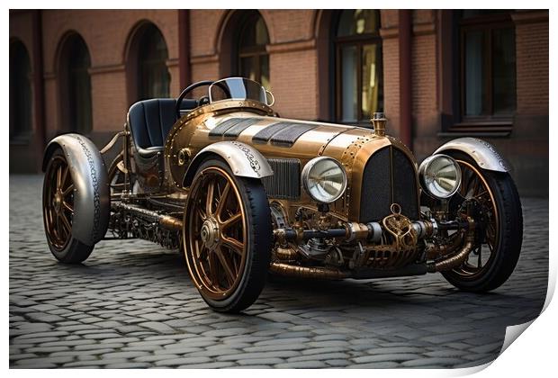A beautiful steampunk sports car. Print by Michael Piepgras
