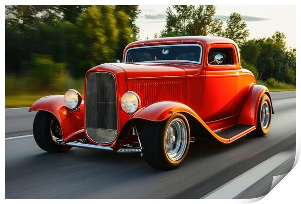 A fast hot rod car on the road. Print by Michael Piepgras
