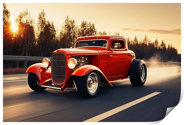 A fast hot rod car on the road. Print by Michael Piepgras