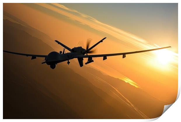 A fictional military drone in the air. Print by Michael Piepgras