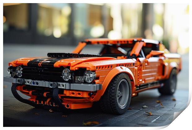 A muscle car assembled from building blocks. Print by Michael Piepgras