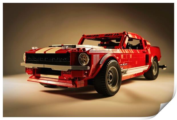 A muscle car assembled from building blocks. Print by Michael Piepgras