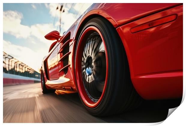 Close up of a fast turning wheel of a sports car. Print by Michael Piepgras