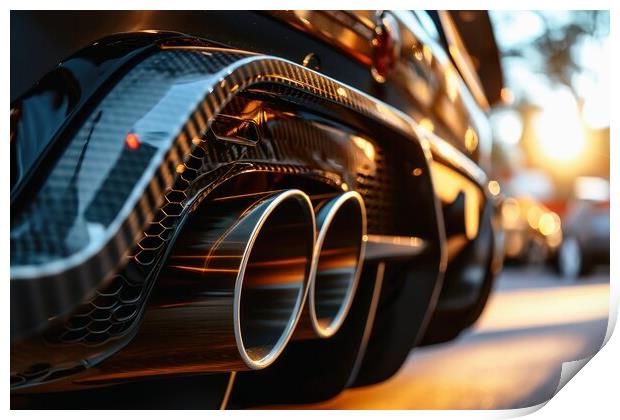 Close-up of a tuned sports car exhaust system. Print by Michael Piepgras