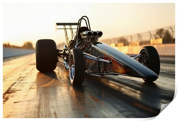 Very fast rocket dragster on a track. Print by Michael Piepgras