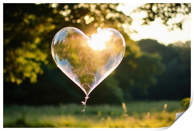 A heart shaped glass bubble looking like a soap bubble. Print by Michael Piepgras