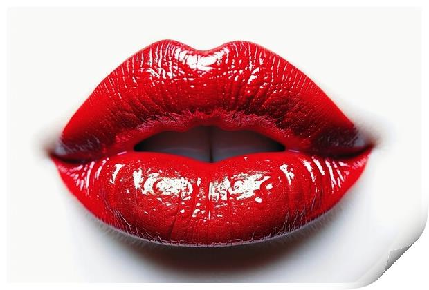 A red lipstick kissing mouth isolated on a white background. Print by Michael Piepgras