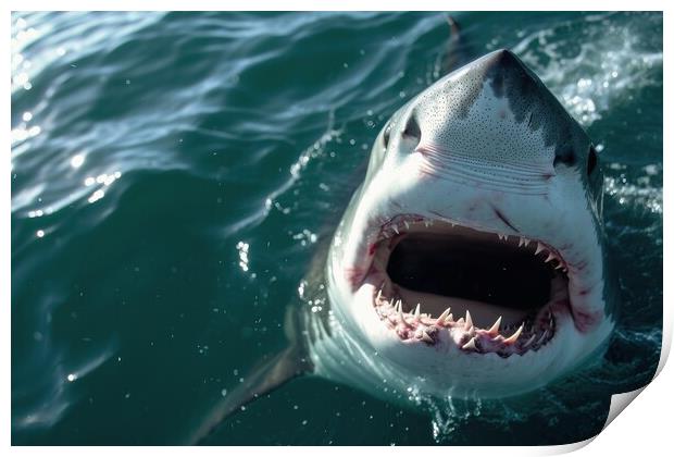 Close up of a big shark with a open mouth. Print by Michael Piepgras
