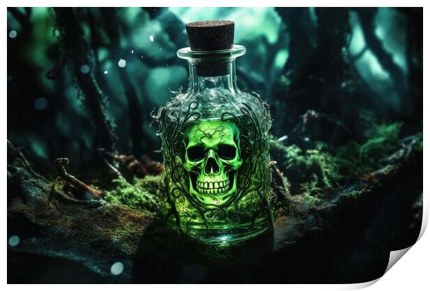A bottle with a liquid and a poison symbol on it. Print by Michael Piepgras